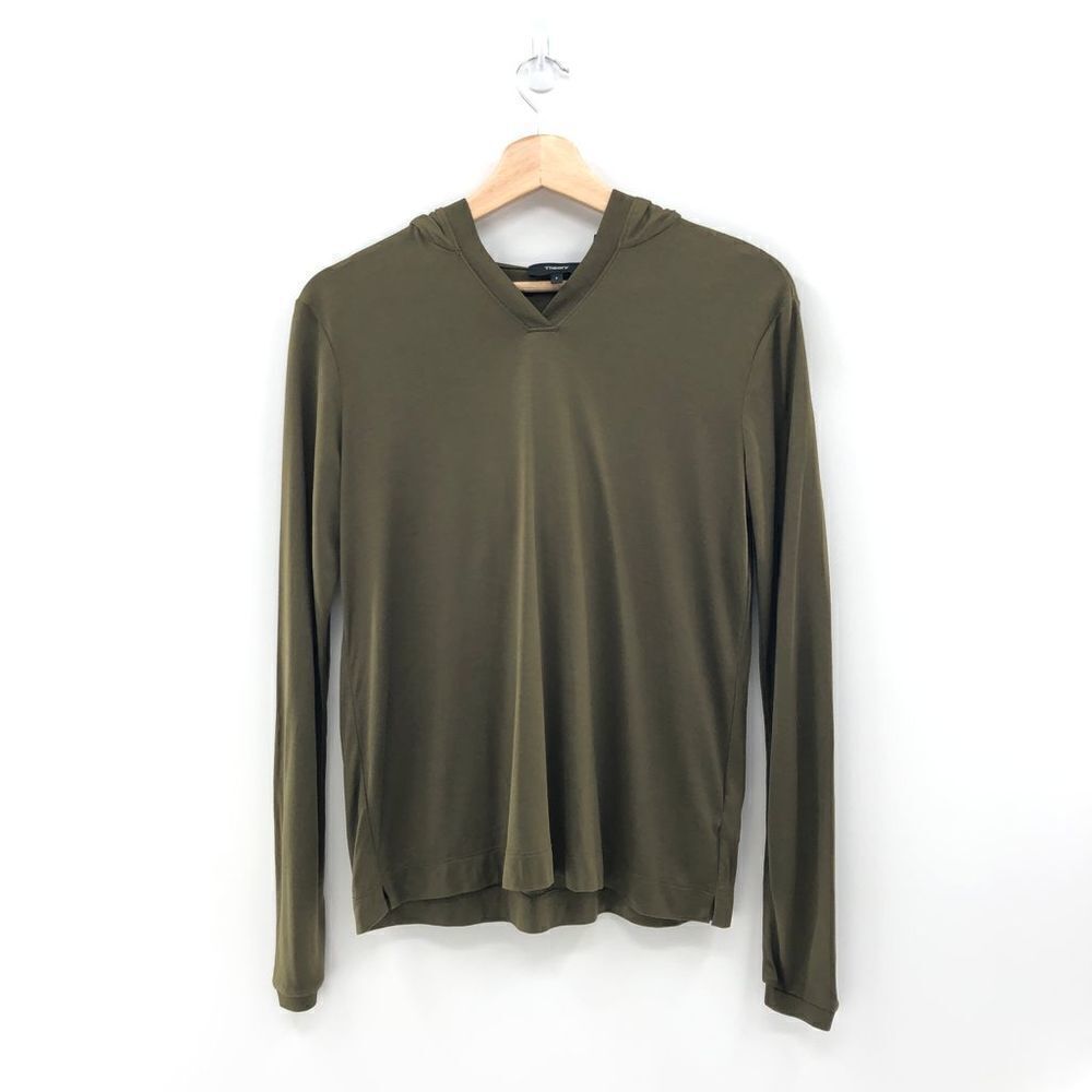 ‎THEORY Easy Ribbed V-Neck Hoodie Pettit